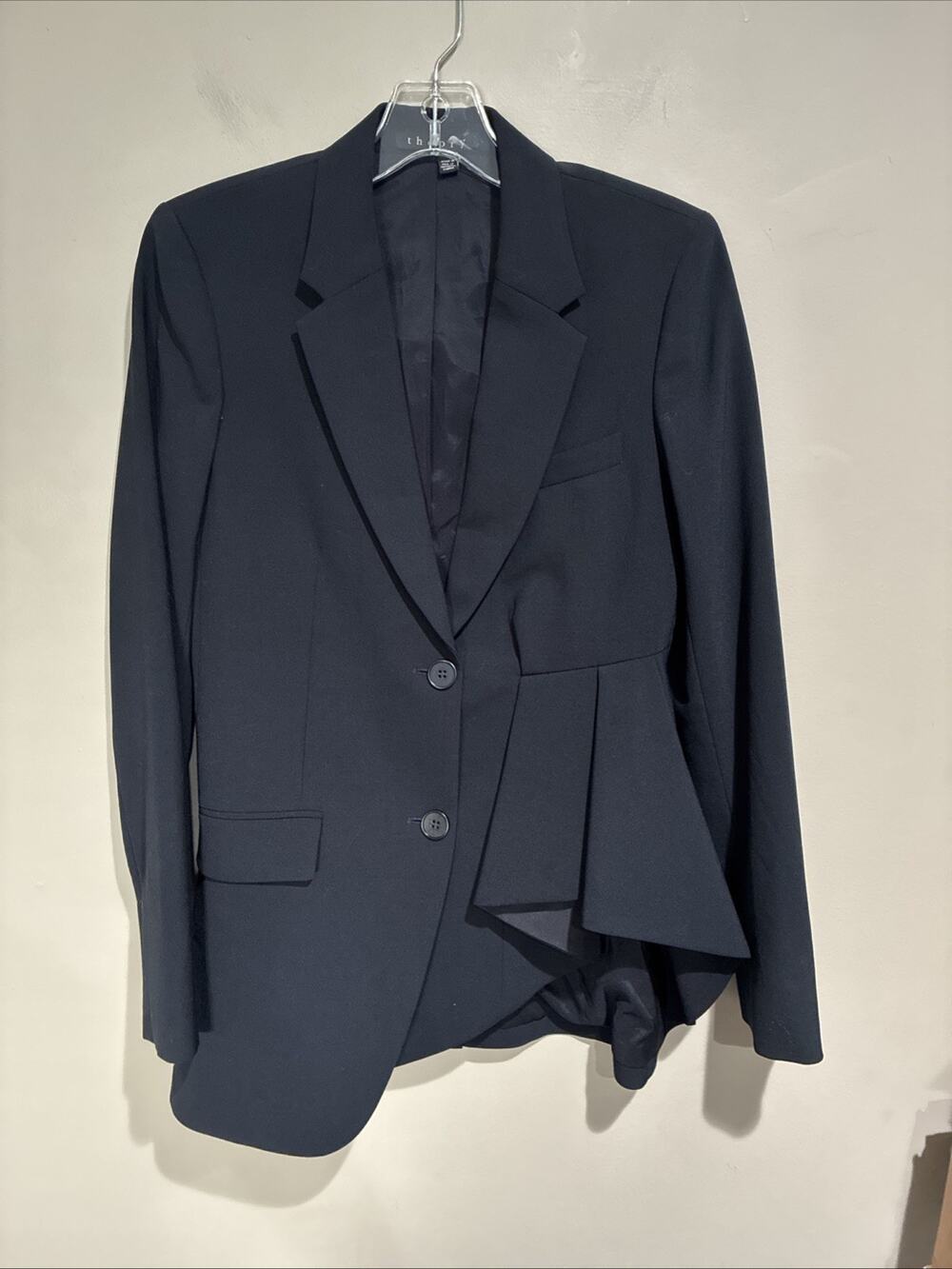 Theory Jester Asymmetric Pleat Blazes Jacket Womens Navy Blue Classic Money Sz 2